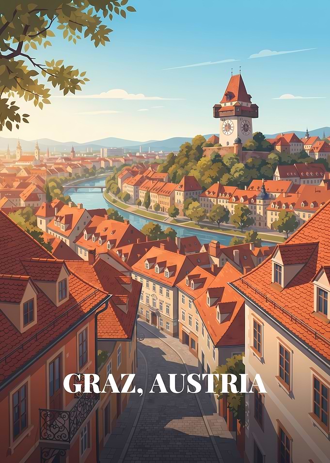 Graz Austria Cityscape Travel Poster