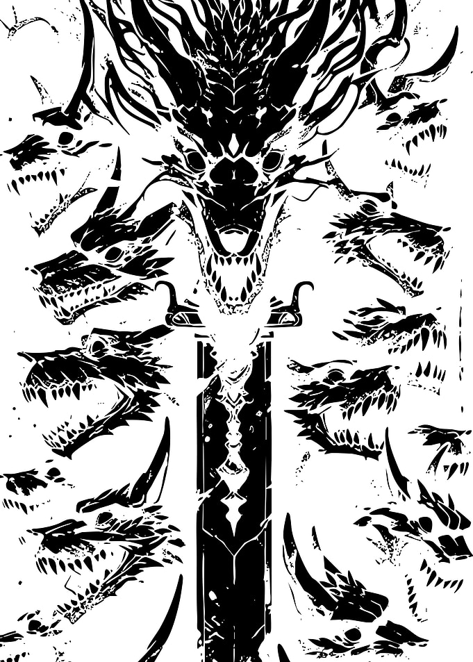 Black and White Dragon Sword Illustration