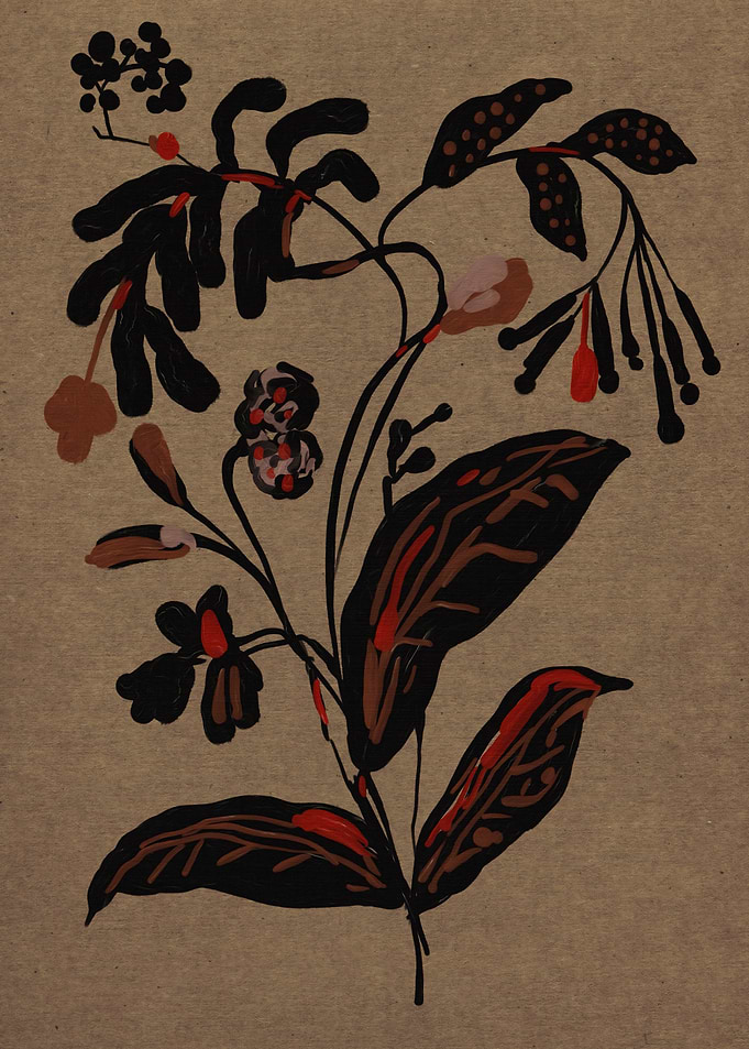Abstract Botanical Illustration on Kraft Paper
