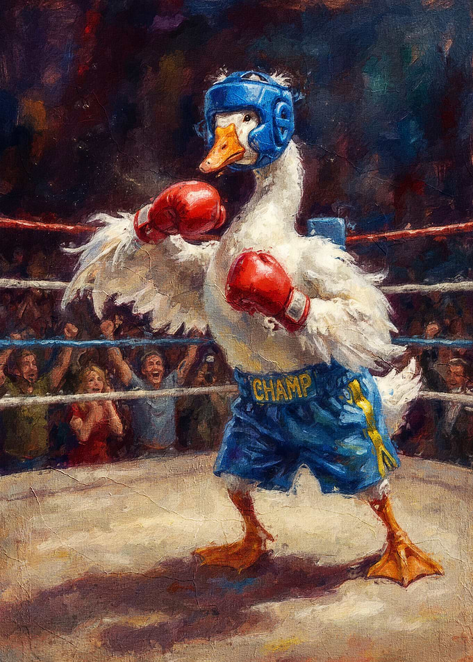 Boxing Champion Duck in Ring