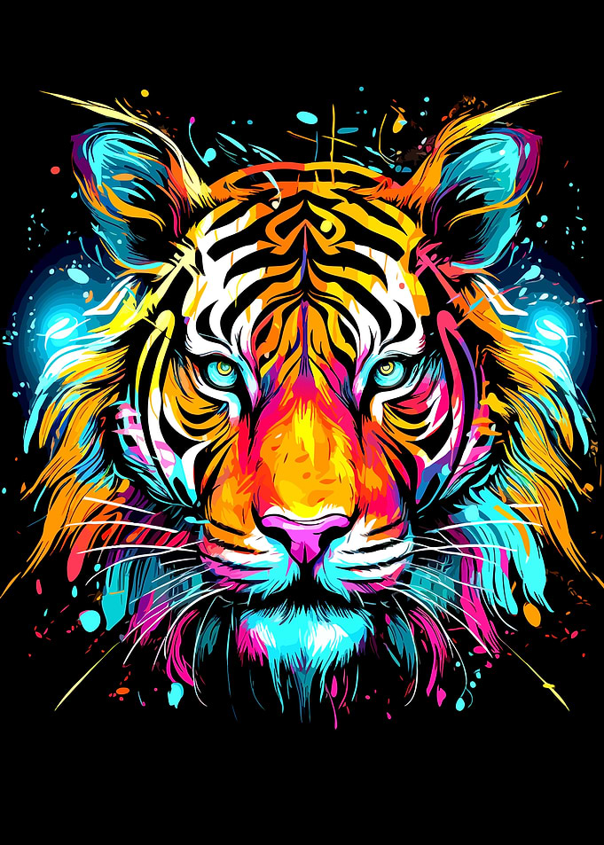 Vibrant Neon Splatter Art Tiger