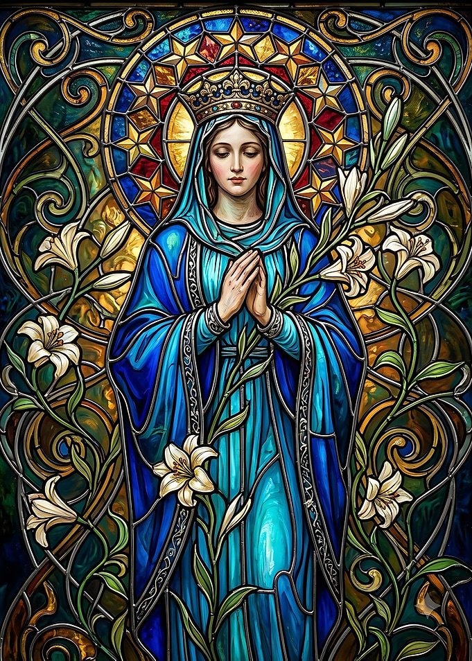 Stained Glass Virgin Mary Portrait