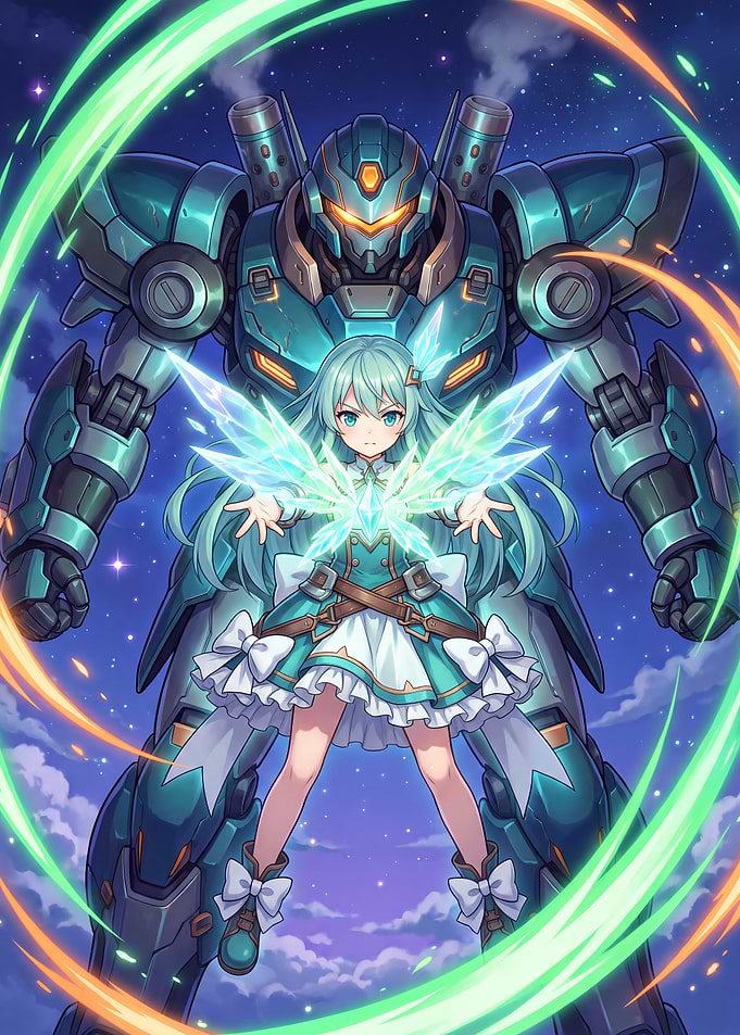 Anime Girl Summoning Crystal Mech