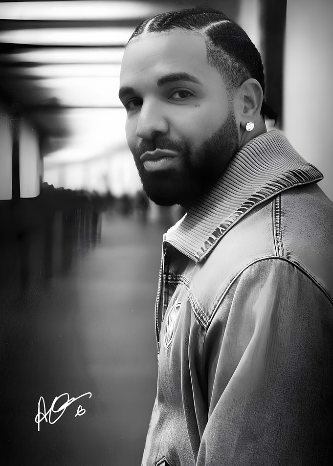 Portrait of Drake in Black and White
