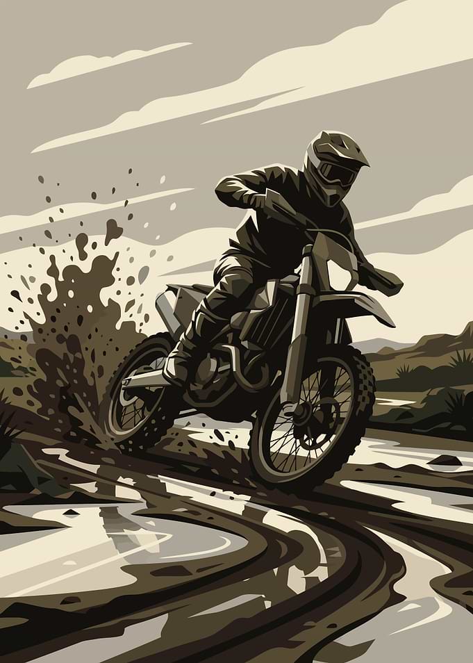 Motocross Rider Splashing Through Mud