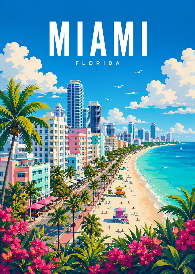 Miami, Florida Beach, Travel Poster