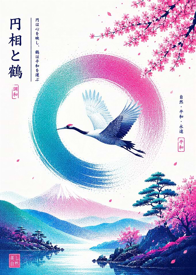 Japanese Crane and Enso Circle