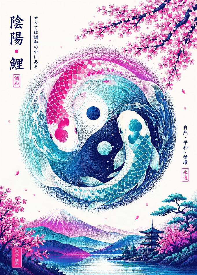 Yin Yang Koi Fish Japanese Art