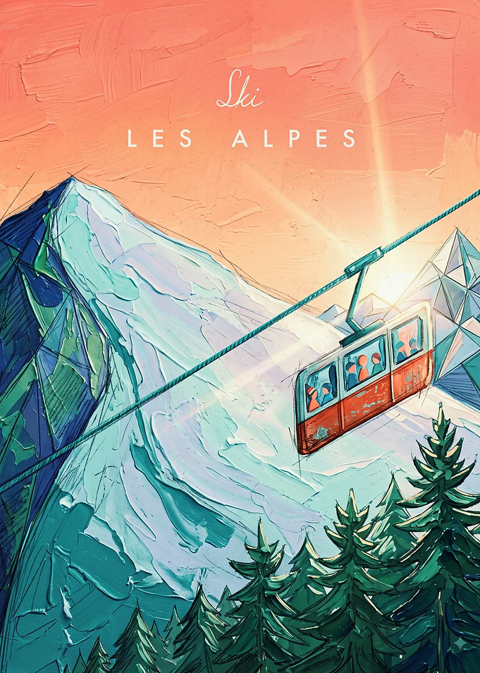 Ski Les Alpes Mountain Poster
