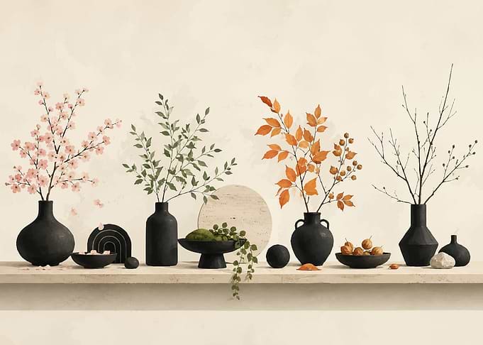 Minimalist Seasonal Vases on Shelf