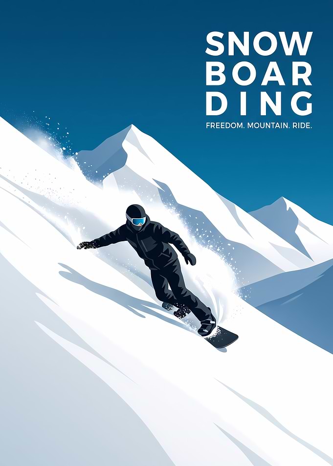 Minimalist Snowboarding Mountain Poster