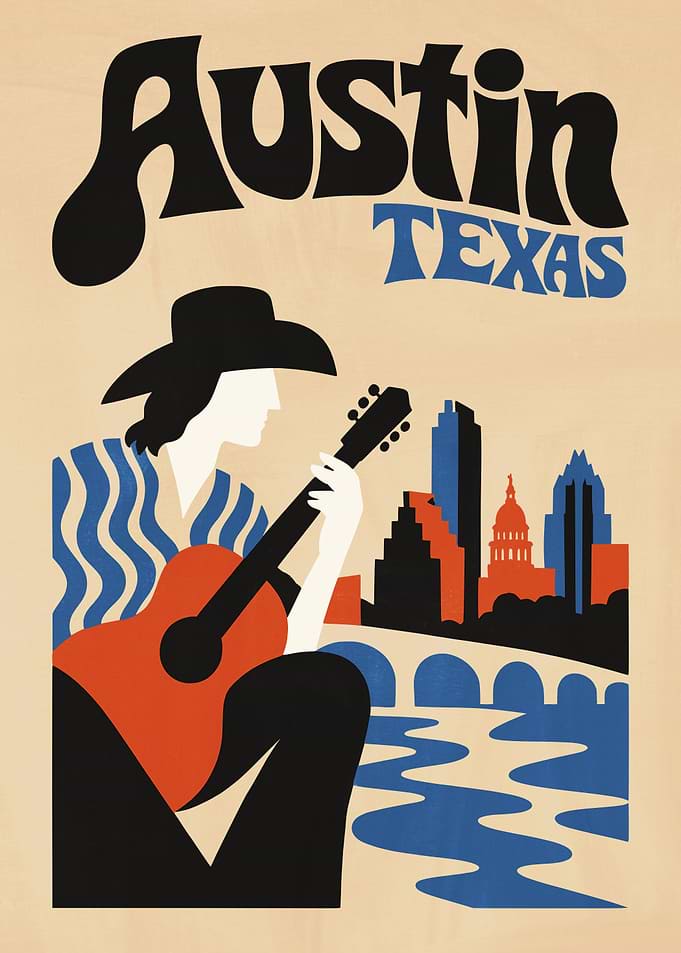 Austin Texas Vintage Travel Poster