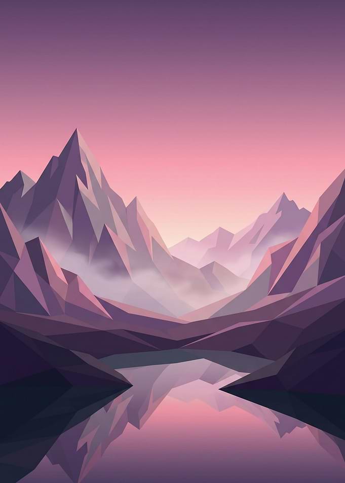 Mountain Lake Landscape Low Poly Vector Art