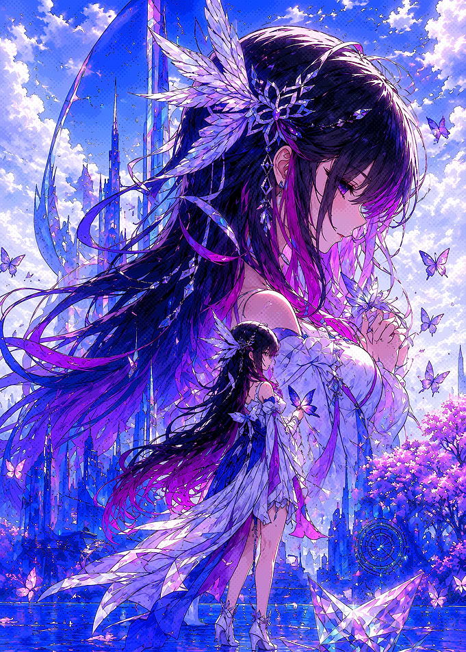 Ethereal Anime Girl with Crystal Butterflies