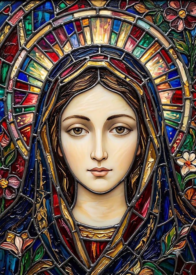 Stained Glass Portrait of Virgin Mary