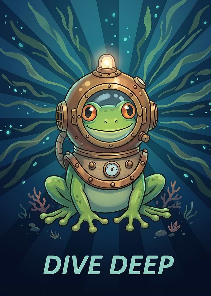 Cute Frog in Vintage Diving Helmet