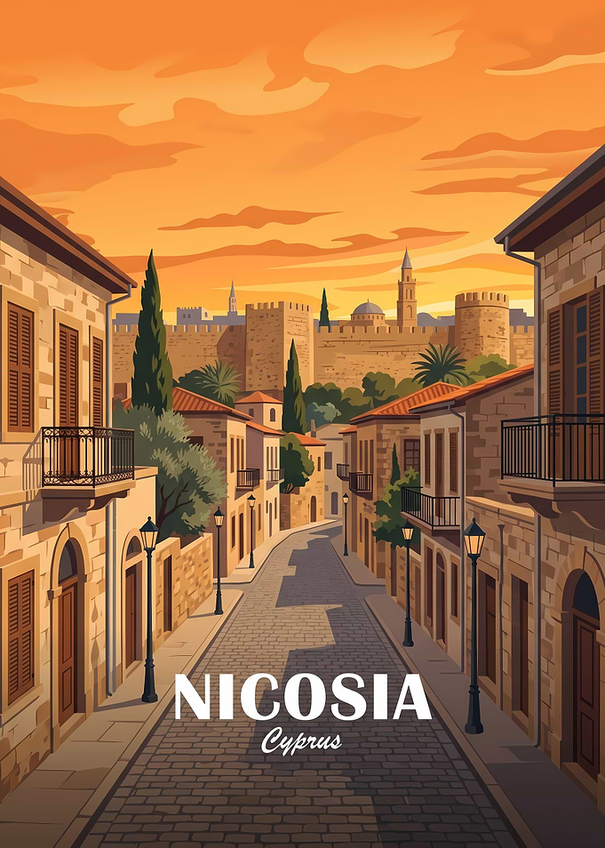Nicosia Cyprus Vintage Travel Poster