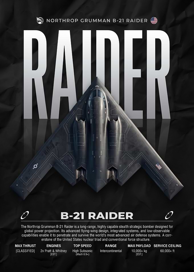 black Northrop Grumman B-21 Raider Poster