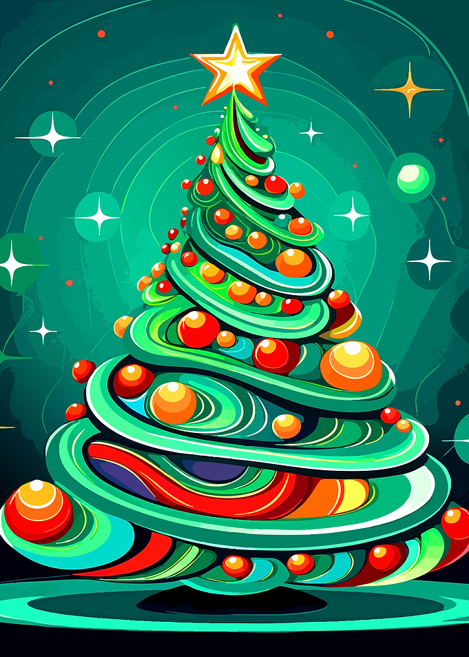 Abstract Swirling Christmas Tree Illustration
