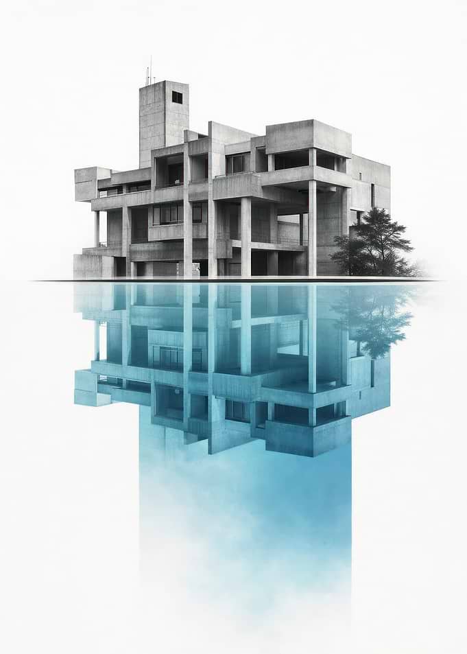 Brutalist Architecture Reflection Concept Art