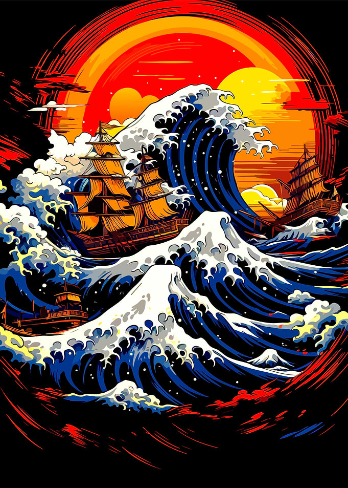 Sailing Ships in Great Wave