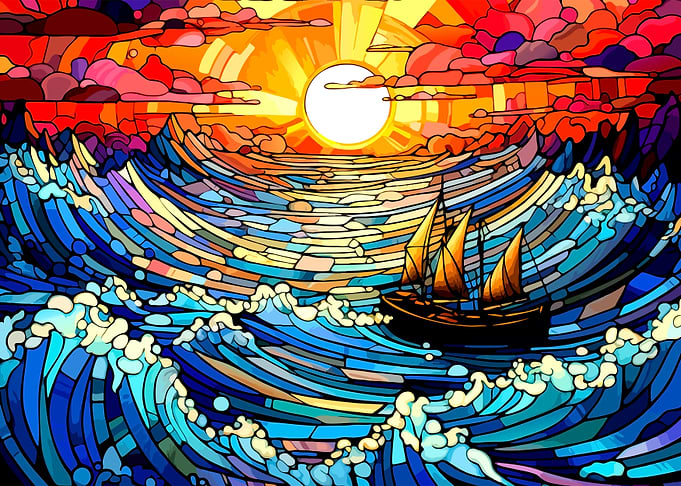 Stained Glass Style Sailing Ship