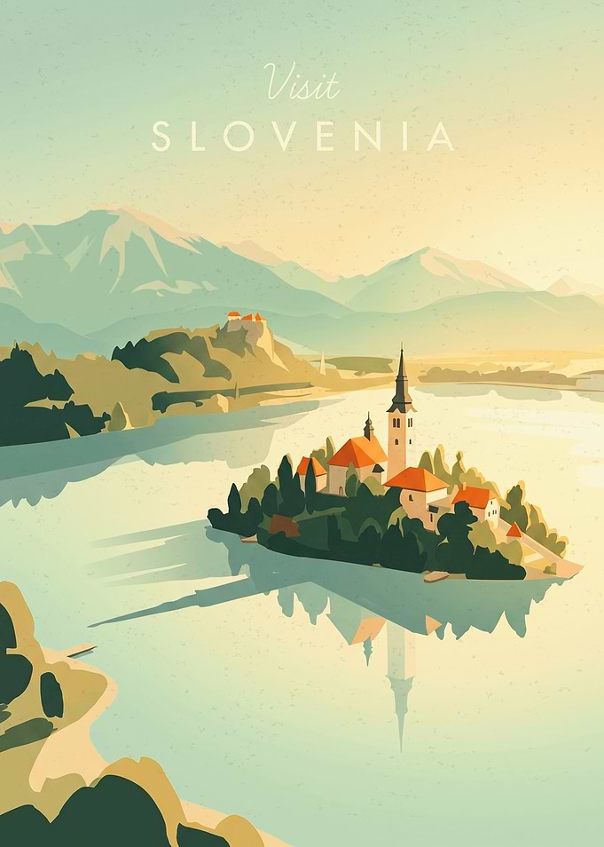 Vintage Travel Poster of Lake Bled