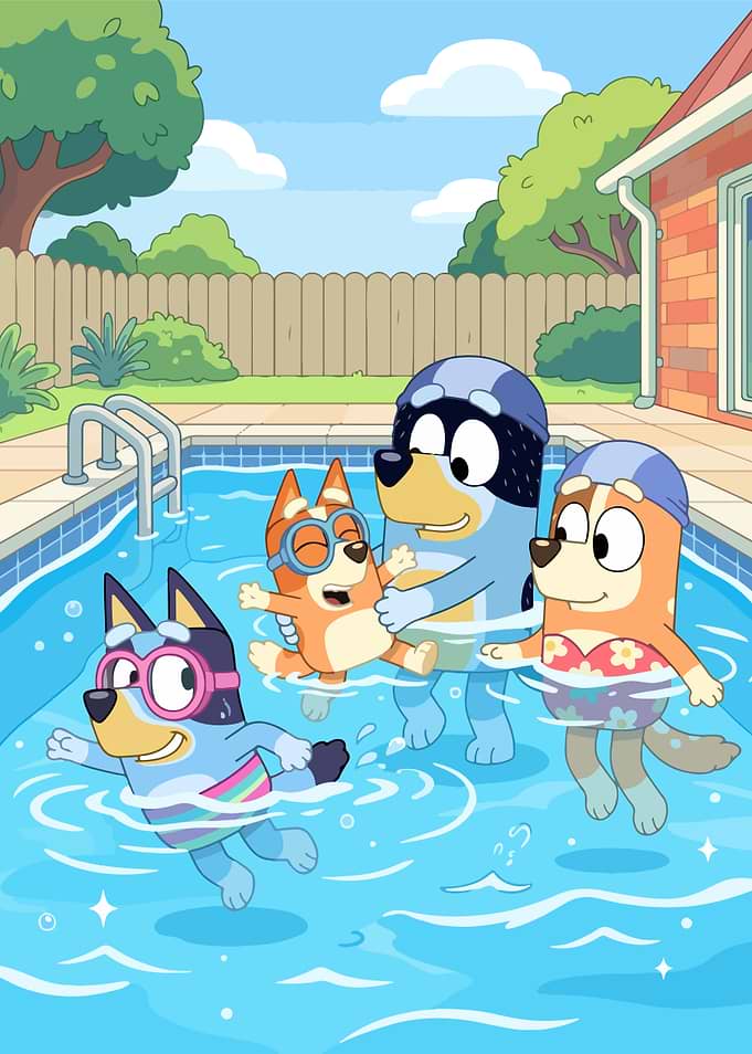 Bluey Family Swimming in Pool