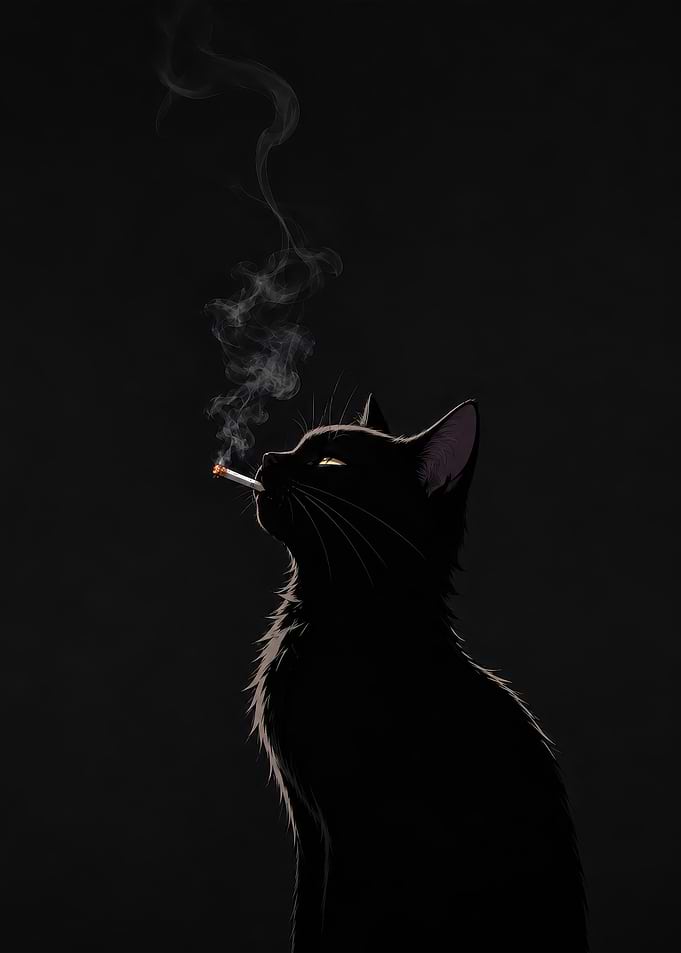 Cool Black Cat Smoking Cigarette