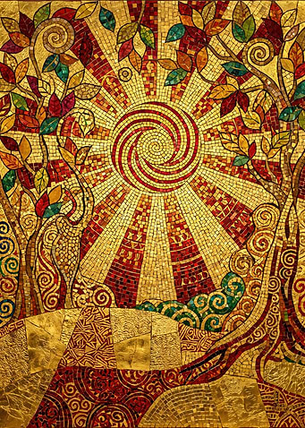 Golden Mosaic Sun and Trees