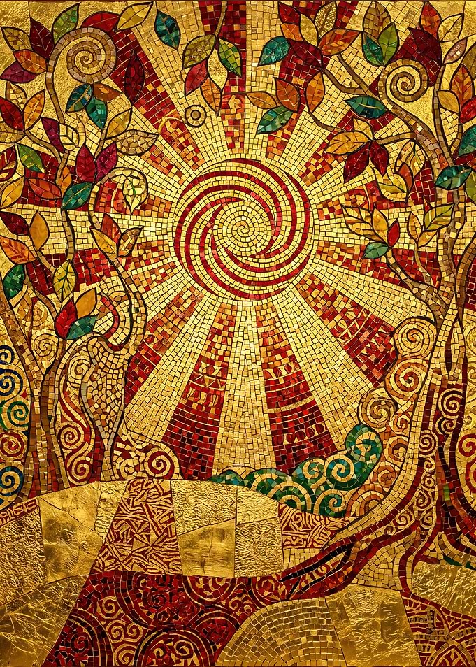Golden Mosaic Sun and Trees