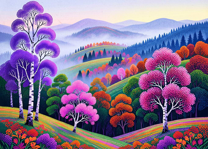 Vibrant Impressionist Landscape with Colorful Trees