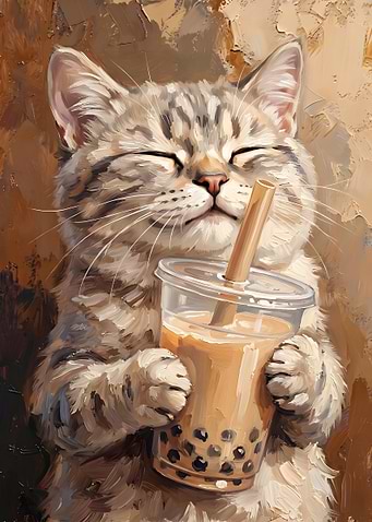 Cat Drinking Bubble Tea