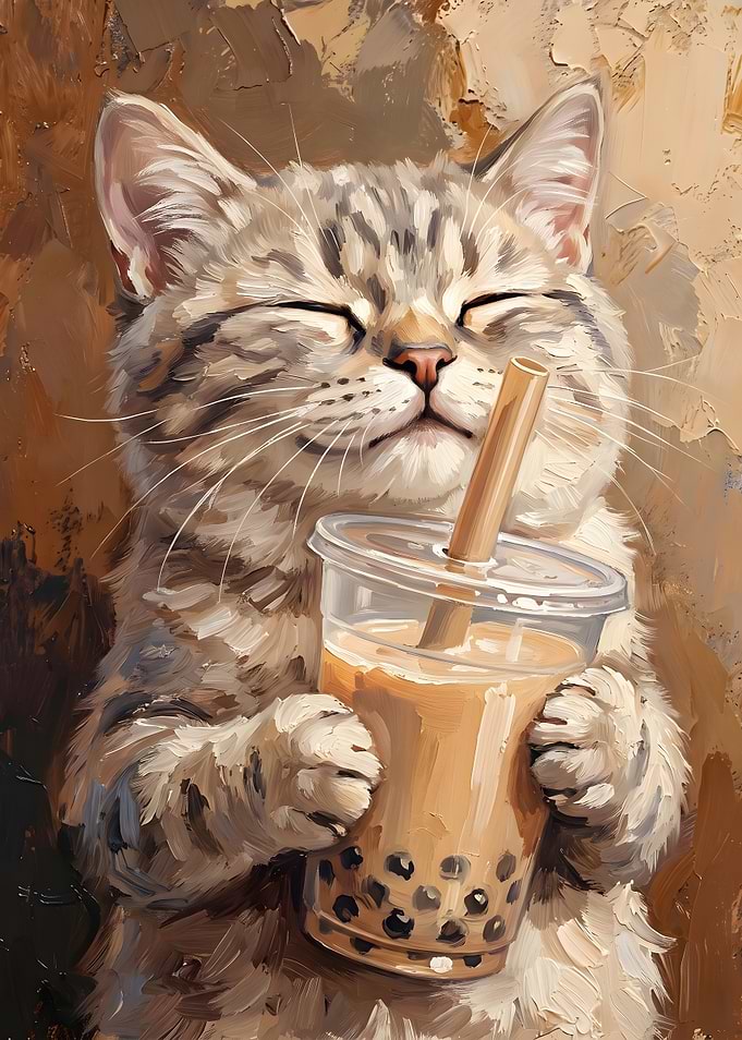Cat Drinking Bubble Tea