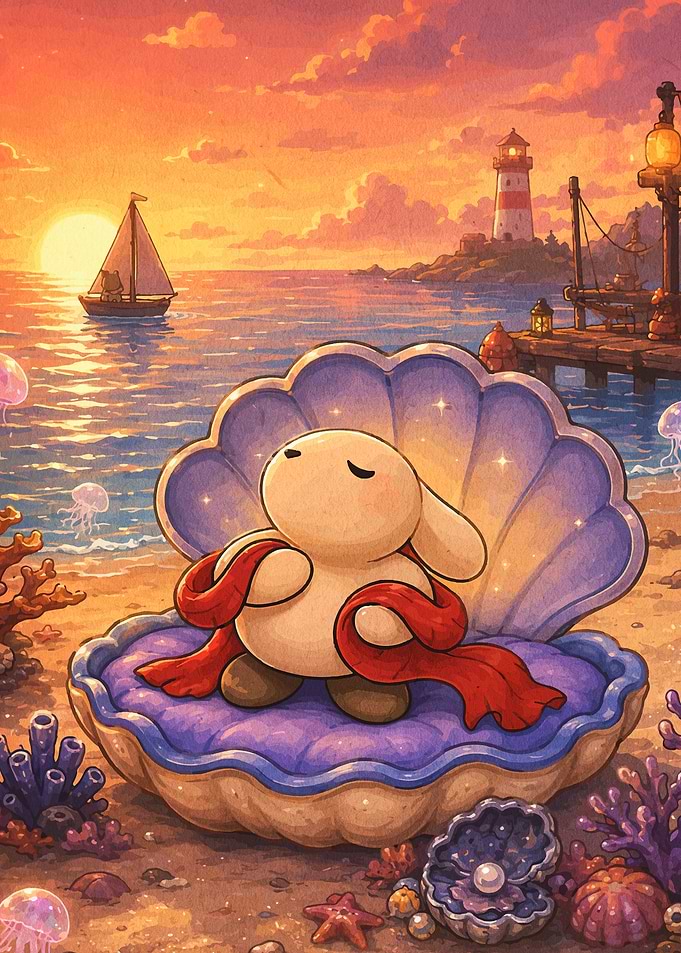 Cute Bunny Resting in Seashell