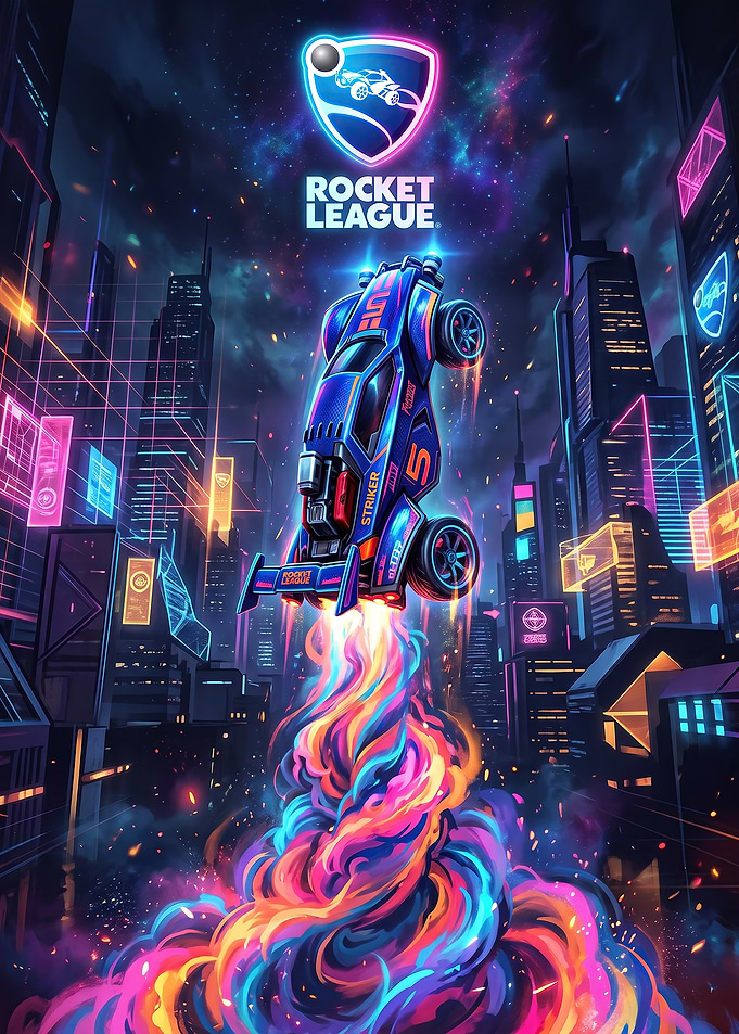Rocket League Neon City Poster