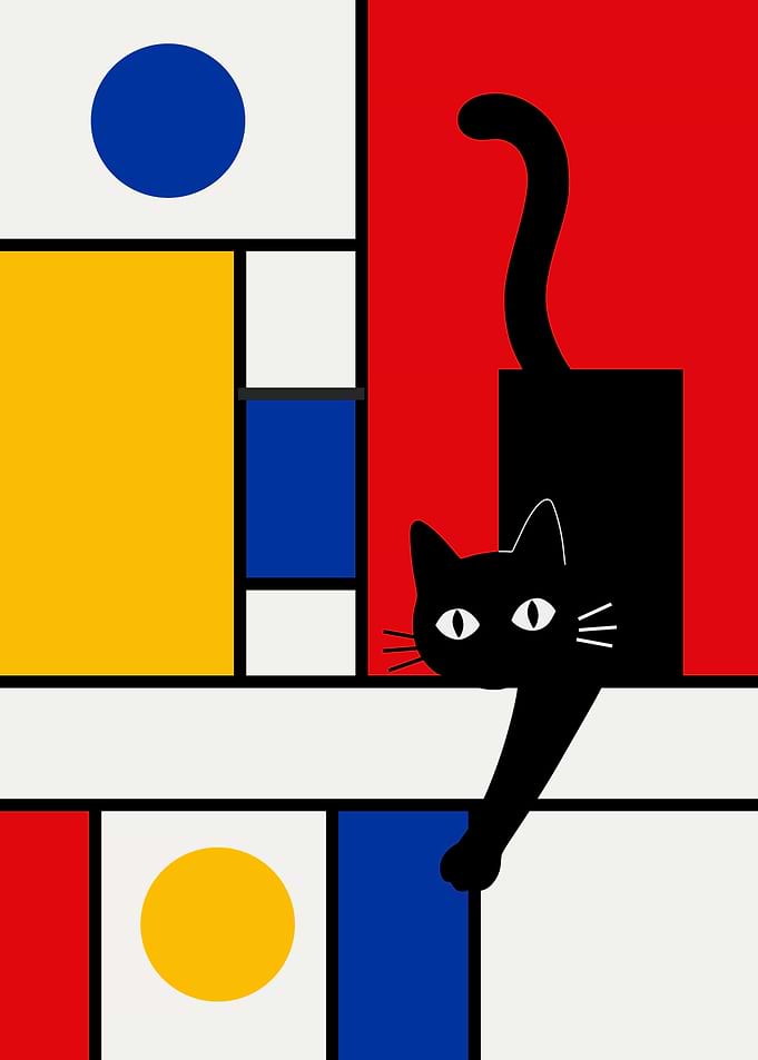 Mondrian Style Black Cat Art