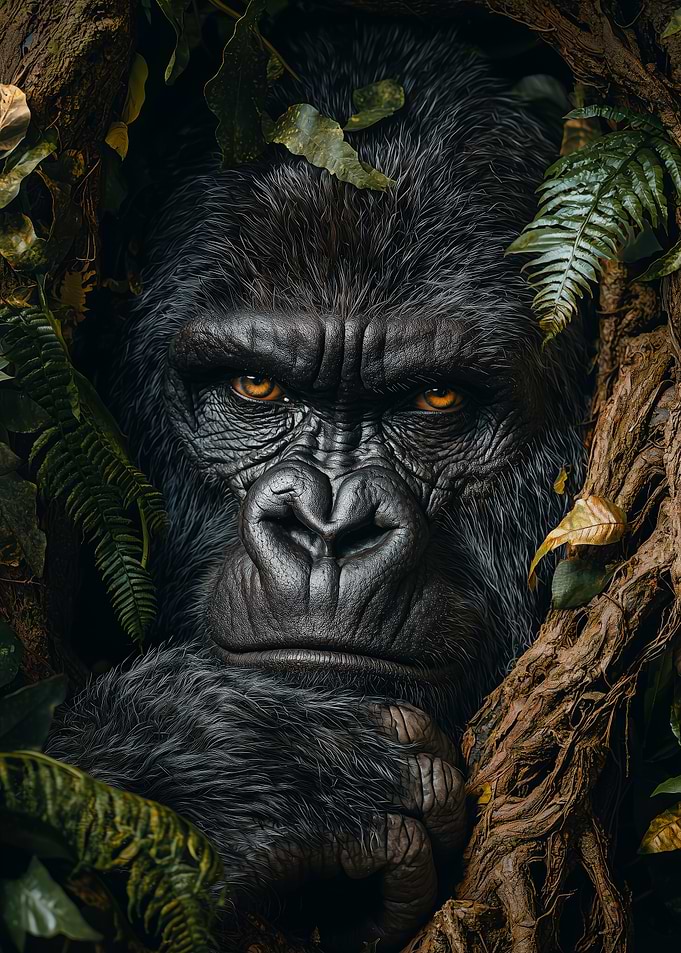 Silverback Gorilla Portrait in the Wild Jungle