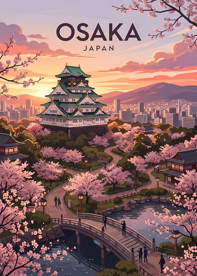 Sunset Glow Over Historic Osaka Castle