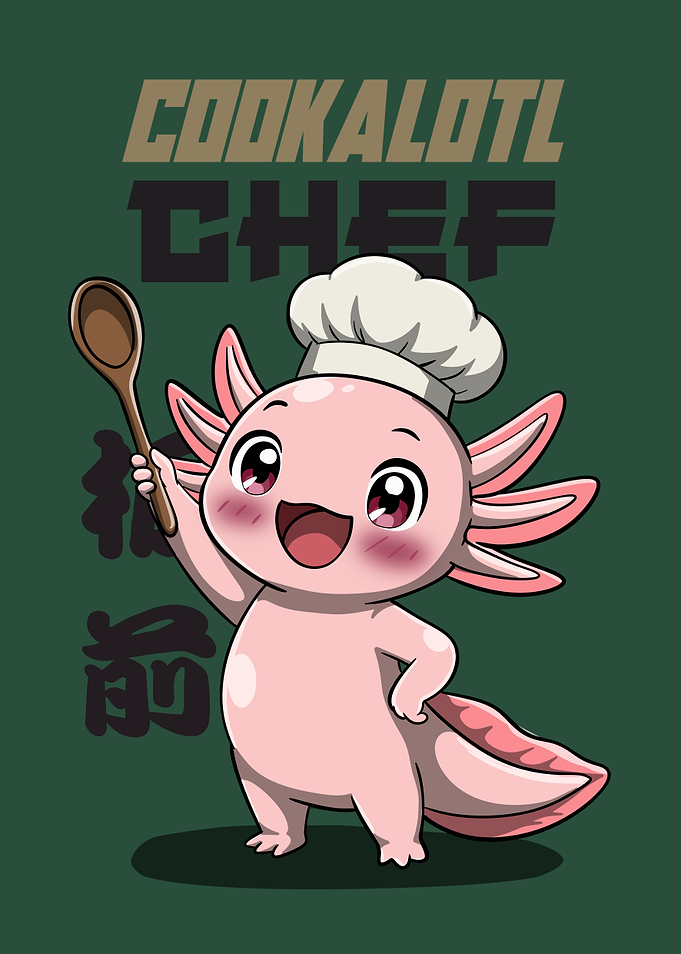 Cute Axolotl Chef Kitchen Illustration