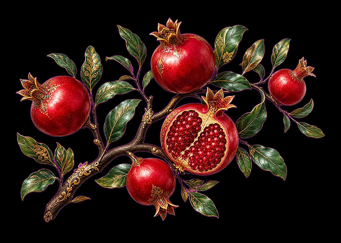Ornate Pomegranate Branch Illustration