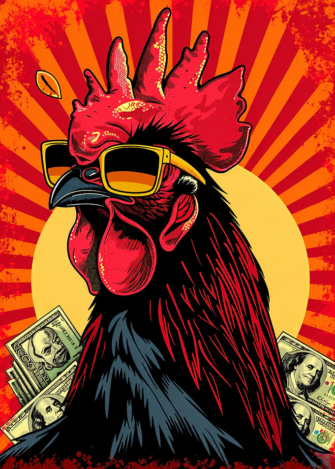Cool Rooster with Money Pop Art