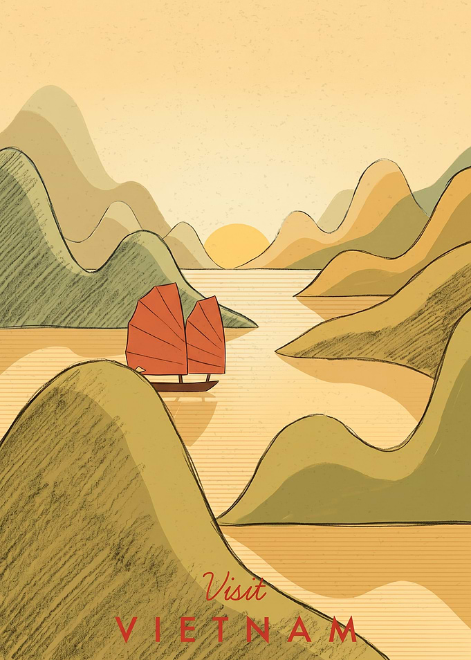 Vintage Travel Poster of Vietnam