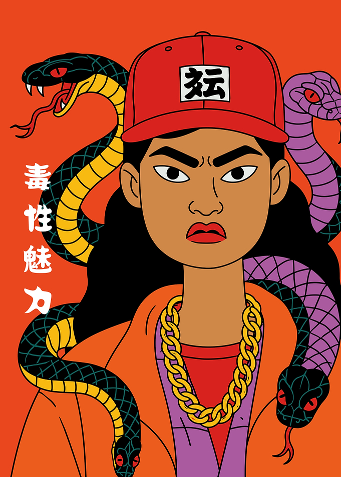 Urban Girl with Snakes Illustration