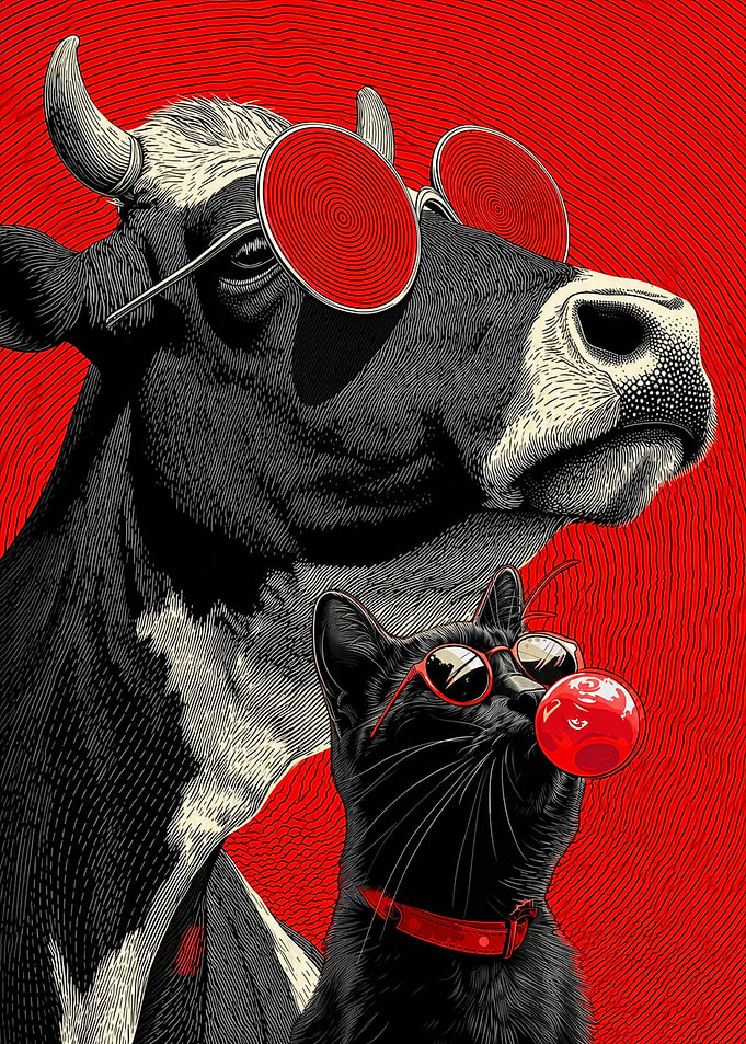 Cool Cow and Cat with Bubblegum