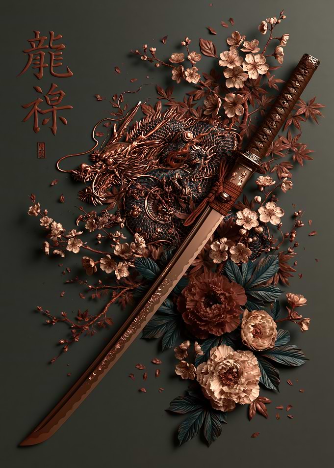 Katana with Dragon and Floral Art