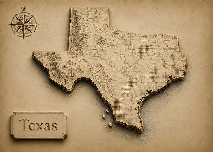Texas 3D Vintage 3D Map