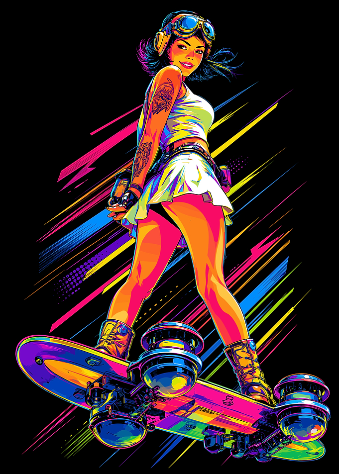 Neon Cyberpunk Skater Girl Illustration