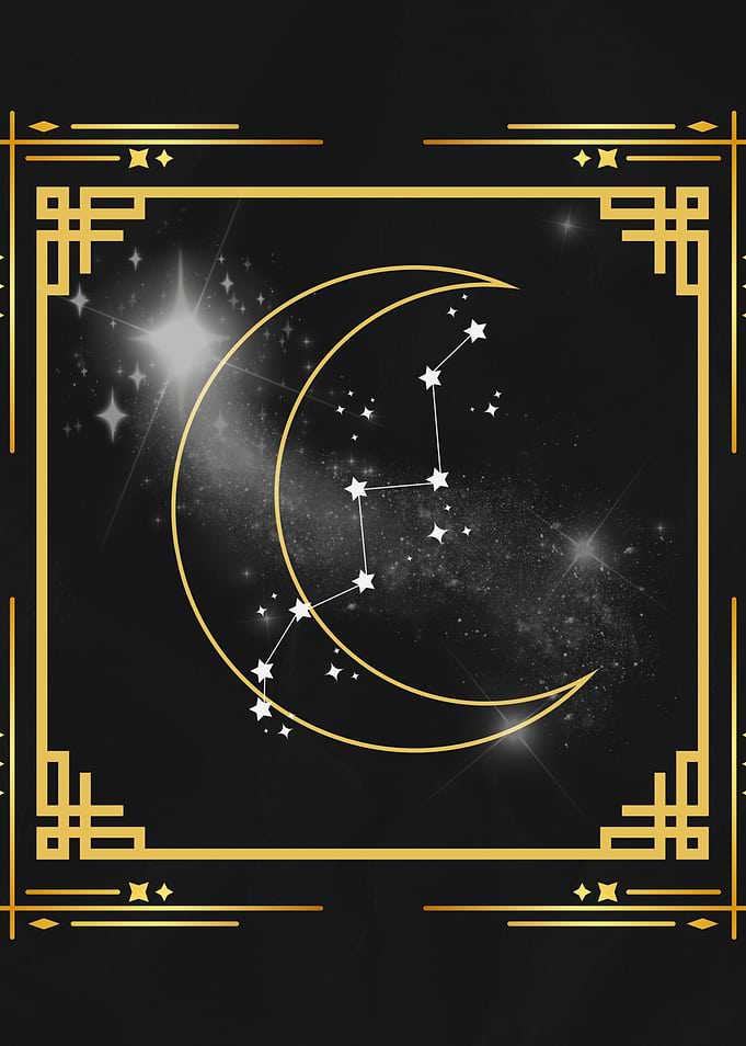 Celestial Crescent Moon Constellation Art