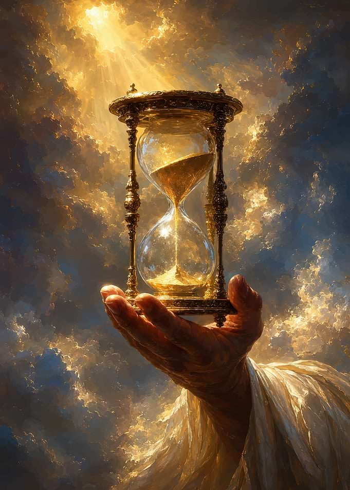 Divine Hand Holding Golden Hourglass